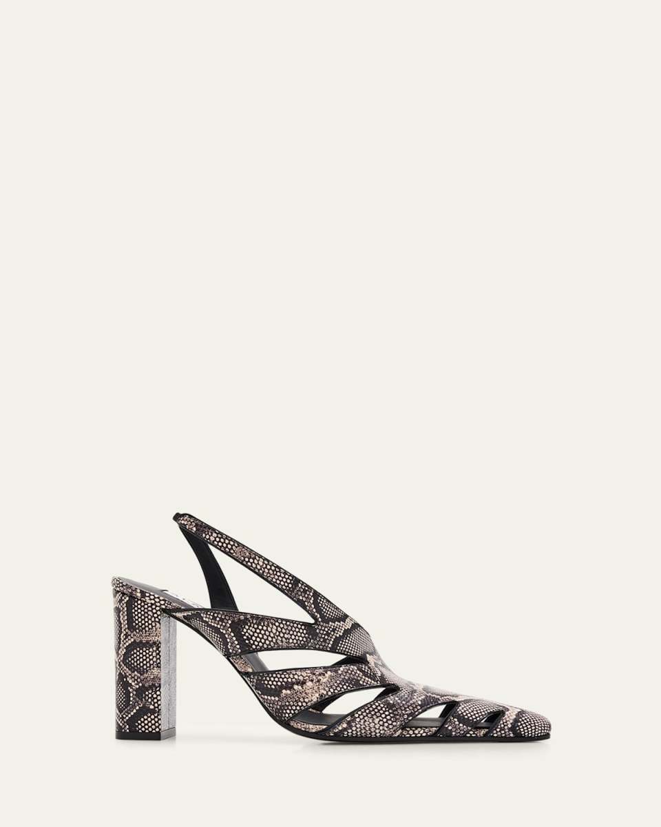 Snakeskin Leather Cutout Slingback Pumps